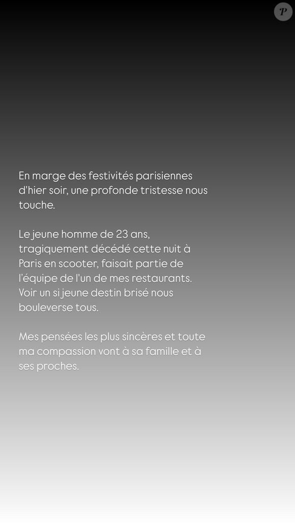 Jean Imbert s'exprime sur le jeune de l'un de ses restaurants mort en marge des célébrations pour la victoire du PSG ©Jean Imbert