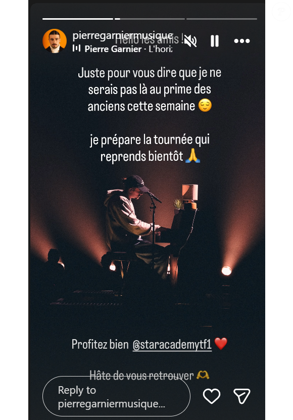 Pierre Garnier a confirmé qu'il ne serait pas présent pour le prochain prime de la Star Academy.