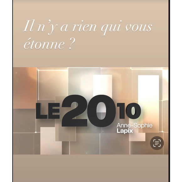 Mais un changement de taille est à prévoir, comme elle l'a fait savoir sur Instagram

Anne-Sophie Lapix sur Instagram, 19 septembre 2025