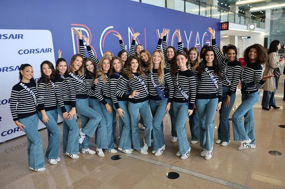 Angélique Angarni-Filipon (Miss France 2025) et les 30 candidates de Miss France 2026 quittent Paris pour leur voyage en Martinique. Aéroport d'Orly. © SIPA/Laurent Vu via Bestimage