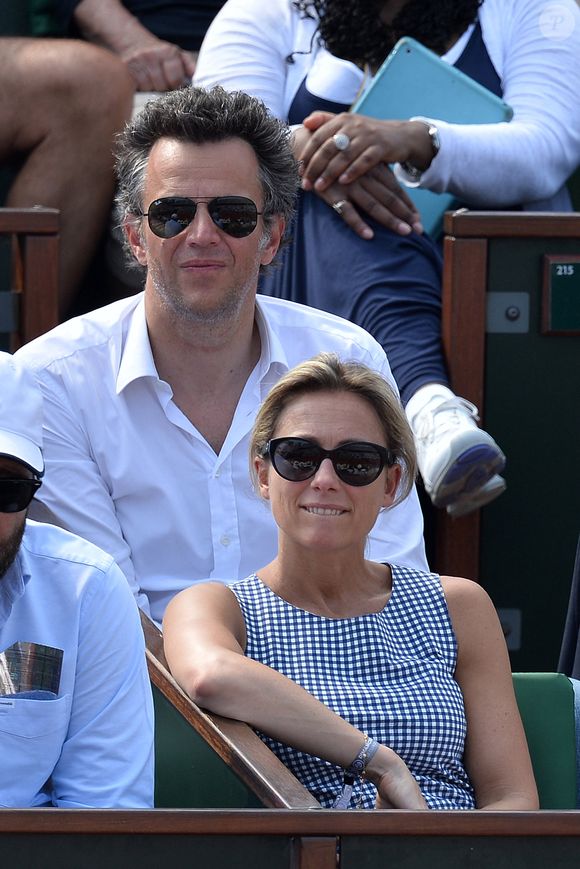 Anne-Sophie Lapix et son mari Arthur Sadoun assistent à la finale du simple messieurs des Internationaux de France de tennis au stade Roland Garros à Paris, France, le 8 juin 2014. Photo Laurent Zabulon/ABACAPRESS.COM