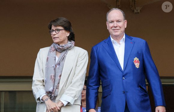 La princesse Stéphanie de Monaco, le prince Albert II de Monaco - La famille princière de Monaco assiste au match de football Racing Stars Football Cup opposant les pilotes Nazionale Piloti contre les Barbagiuans au stade Louis II à Monaco le 21 mai, 2025. © Claudia Albuquerque/Bestimage