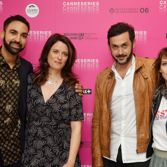 Joakim Latzko, Anne Décis, Emanuele Giogi et Elodie Varlet de la série "Plus Belle La Vie" sur la croisette lors de la 2ème édition du "Canneseries" à Cannes, France, le 7 avril 2019. © Bruno Bébert/Bestimage