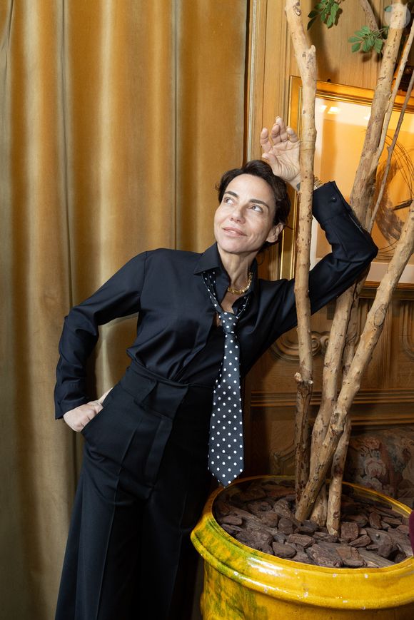 Exclusif - Sandra Sisley - Présentation de la nouvelle collection de la marque Oud automne/hiver 2025-2026 dans les salons des restaurants Lafayette à Paris. Le 3 février 2025.