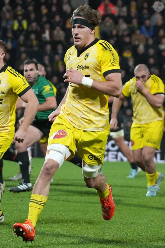 Oscar Jégou lors du match opposant le stade rochelais au stade toulousain le 4 janvier 2025 dans le cadre de la compétition du Top 14 à La Rochelle, France. © Laurent Lairys/PsnewZ/Bestimage
