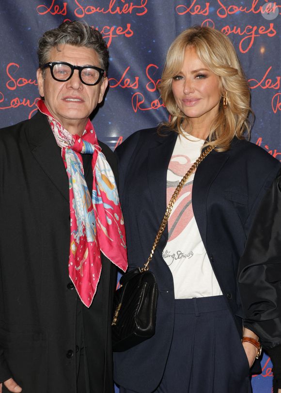 Exclusif - Marc Lavoine et sa compagne Adriana Karembeu lors de la générale du spectacle musical "Les Souliers Rouges" au Casino de Paris, le 24 janvier 2025. © Guirec Coadic/Bestimage