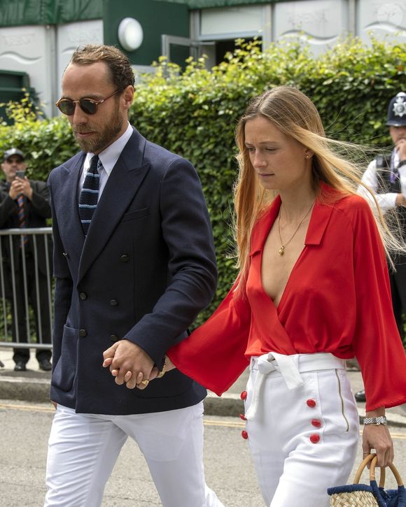 James Middleton et sa compagne Alizee Thevenet arrivent au tournoi de Wimbleodn à Londres, le 14 juillet 2019 © Backgrid UK/ Bestimage