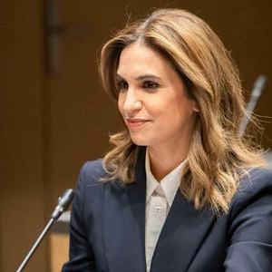 La journaliste de CNews Sonia Mabrouk devant la commission d'enquête parlementaire sur les procédures d'octroi des autorisations des services de télévision nationaux à l'Assemblée nationale à Paris, le 29 février 2024. Photo : Eliot Blondet / ABACAPRESS.COM