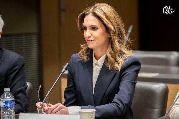 La journaliste de CNews Sonia Mabrouk devant la commission d'enquête parlementaire sur les procédures d'octroi des autorisations des services de télévision nationaux à l'Assemblée nationale à Paris, le 29 février 2024. Photo : Eliot Blondet / ABACAPRESS.COM