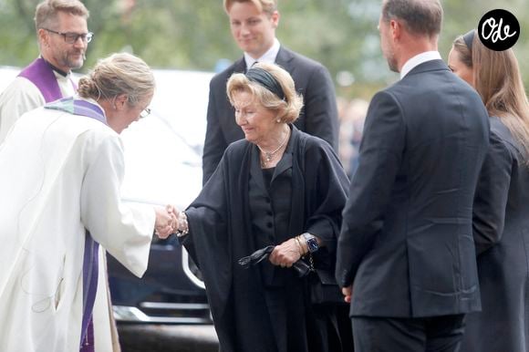 Le roi Haakon, la princesse héritière Ingrid Alexandra, la reine Sonja et le prince Sverre Magnus assistent à une cérémonie funéraire à l'église d'Asker, à Asker, en Norvège, en hommage au roi Harald, décédé récemment. le 30 août 2026. Photo de Marius Gulliksrud/STELLA Pictures/ABACAPRESS.COM