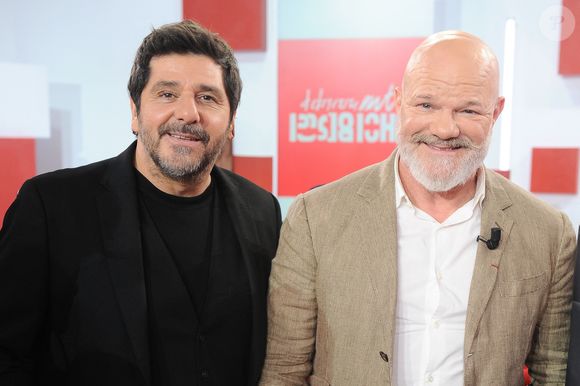 Exclusif - Patrick Fiori et Philippe Etchebest lors de l'enregistrement de l'émission Vivement dimanche au studio Rive gauche, présentée par M.Drucker, diffusée sur France 3 le 17 mai 2026, à Paris, France, le 21 avril 2026. © Guillaume Gaffiot/Bestimage