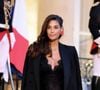 Tatiana Silva (enceinte, ancienne miss Belgique) arrivant au dîner d'état au palais de l'Elysée à Paris en l'honneur de la visite du roi et de la reine de Belgique en France le 14 octobre 2024.

© Dominique Jacovides / Bestimage