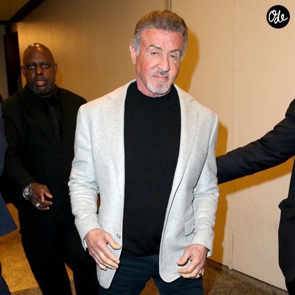 Sylvester Stallone et son épouse Jennifer Flavin quittent les studios CBS à Times Square en compagnie de Sistine Stallone et Scarlett Stallone, à New York, NY, États-Unis, le 7 février 2024. Photo de Christopher Peterson/Splash News/ABACAPRESS.COM