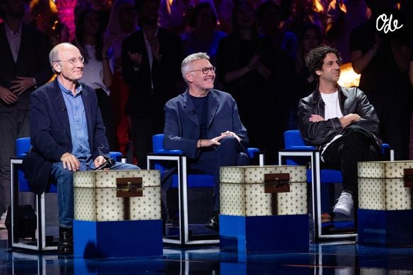 Exclusif - Laurent Ruquier, Philippe Geluck, Max Boublil lors de l'enregistrement de l'émission "La Boîte à secrets", présentée par F.Bollaert et diffusée le 16 octobre sur France 3, à Paris, France, le 29 septembre 2026. © Cyril Moreau/Bestimage