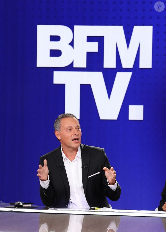 Marc-Olivier Fogiel lors de la conférence de presse de rentrée BFM TV. - RMC du groupe Altice France à Paris, France, le 31 août 2023. © Coadic Guirec/Bestimage
