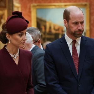 Le prince William, prince de Galles, et Catherine (Kate) Middleton, princesse de Galles - L'émir du Qatar Tamim ben Hamad Al-Thani et sa femme Jawaher bint Hamad bin Suhaim Al-Thani au dîner d'Etat au palais de Buckingham lors de sa visite d'Etat au Royaume-Uni, le 3 décembre 2024.