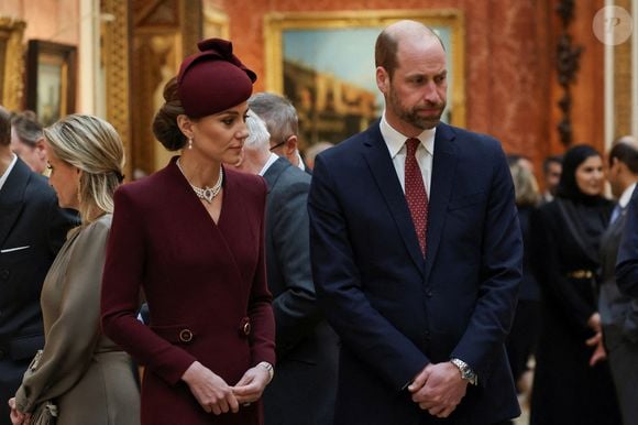 Le prince William, prince de Galles, et Catherine (Kate) Middleton, princesse de Galles - L'émir du Qatar Tamim ben Hamad Al-Thani et sa femme Jawaher bint Hamad bin Suhaim Al-Thani au dîner d'Etat au palais de Buckingham lors de sa visite d'Etat au Royaume-Uni, le 3 décembre 2024.