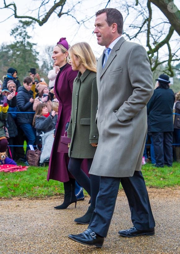 Zara Tindall Phillips, Isla Elizabeth Phillips, Peter Phillips - La famille royale britannique se rend à la messe de Noël à Sandringham le 25 décembre 2024.