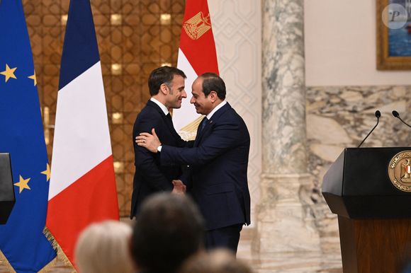 Le président égyptien Abdel Fattah al-Sisi et le président français Emmanuel Macron lors d'une conférence de presse au palais présidentiel du Caire, le 7 avril 2025. Jeanne Accorsini/Pool/Bestimage