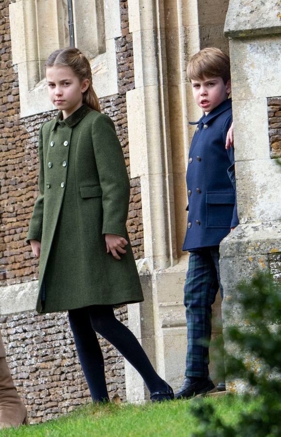 La princesse Charlotte de Galles et le prince Louis de Galles- Les membres de la famille royale britannique lors de la messe du matin de Noël en l'église St-Mary Magdalene à Sandringham, le 25 décembre 2023.