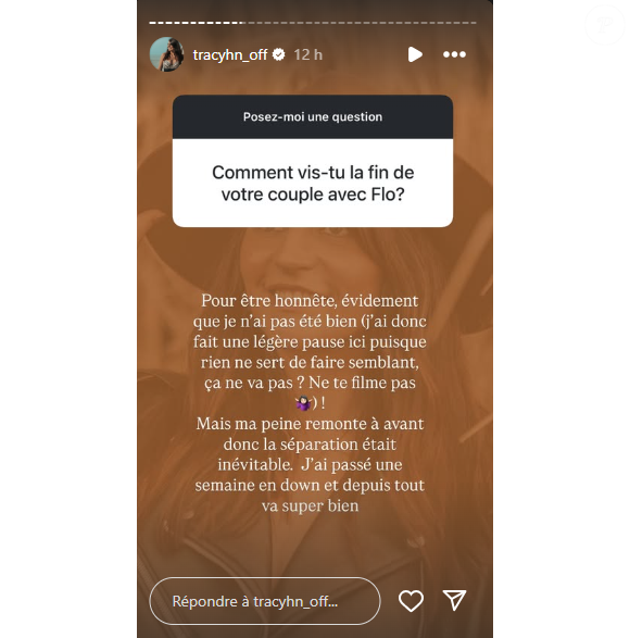 Tracy de "Mariés au premier regard" répond aux questions après sa rupture avec Flo, le 26 février 2025 via Instagram @tracyhn_off