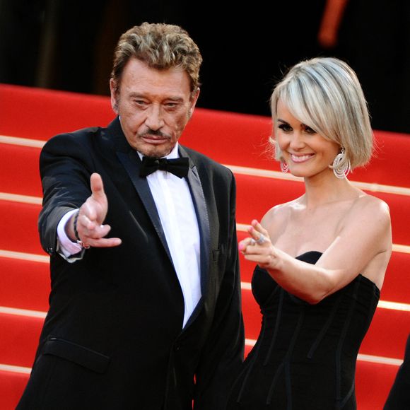 "Johnny Hallyday et Laeticia Hallyday assistent à la projection de ""Vengeance"" au 62ème Festival de Cannes. Cannes, France, 17 mai 2009.  Photo by Lionel Hahn/ABACAPRESS.COM"