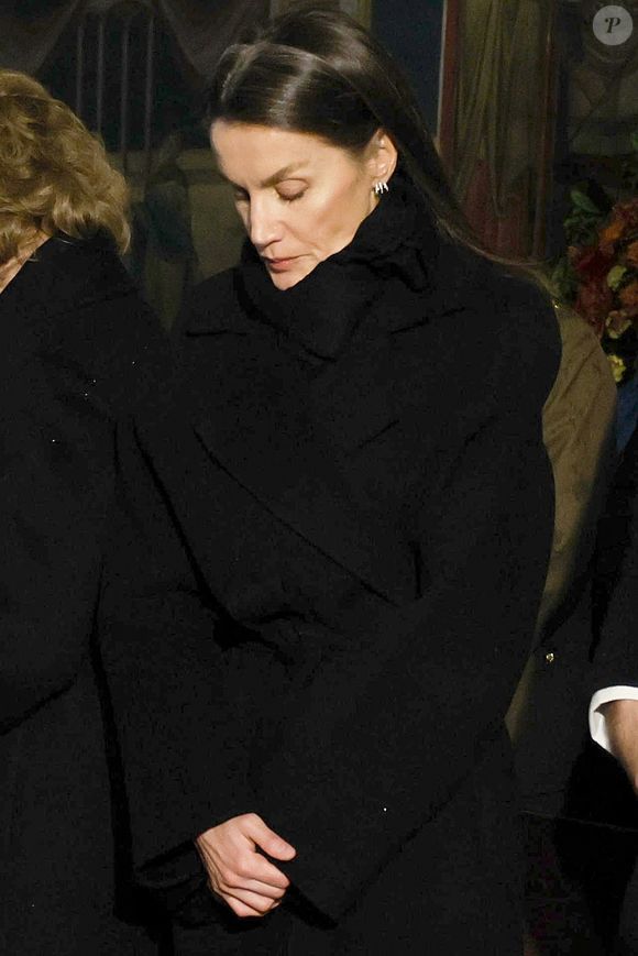 La reine Letizia d'Espagne - La famille royale d'Espagne assiste au service commémoratif de la princesse Irène de Grèce à la cathédrale orthodoxe grecque Saint-André-et-Saint-Démétrius, à Madrid, Espagne, le 17 janvier 2026. © Pool/Bestimage