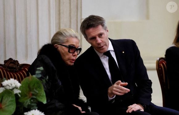 Marina Ricolfi-Doria et son fils, le prince Emmanuel-Philibert de Savoie - Veillée funèbre du prince Victor-Emmanuel de Savoie, en l'Eglise de Sant'Uberto à Turin, en présence de sa veuve Marina Ricolfi-Doria, de son fils, le prince E-P. de Savoie avec sa femme la princesse Clotilde Courau et leurs filles les princesses Vittoria et Luisa, le 9 février 2024. Le fils du dernier roi d'Italie s'est éteint le 3 février 2024 à l'âge de 86 ans.
© Dominique Jacovides/Bestimage