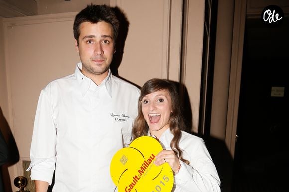 Quentin Bourdy (Top Chef 2013) et Noëmie Honiat (Top Chef 2012 et 2014) - Soirée de lancement du guide Gault et Millau 2015 au Trianon à Paris le 27 octobre 2014.