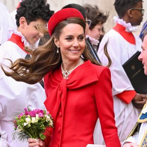 Le prince William, prince de Galles, et Catherine (Kate) Middleton, princesse de Galles, à la sortie de l'abbaye de Westminster lors du "Commonwealth Day 2025", le 10 mars 2025. © Backgrid UK/ Bestimage