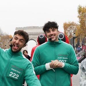 Inoxtag, Just Riadh et Maghla à l'occasion de l'événement Squid Game, le 1er décembre 2024, à Paris. © Coadic Guirec/Bestimage