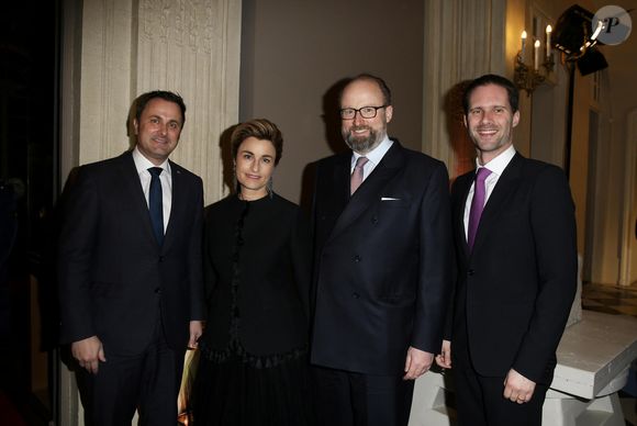 Xavier Bettel, Premier Ministre du Luxembourg, le prince Robert de Luxembourg et la princesse Julie de Nassau, Gauthier Destenay - Soirée au Musée Rodin à l'occasion de la visite d'Etat en France du grand-duc H. de Luxembourg et la grande-duchesse MT. de Luxembourg à Paris le 20 mars 2018. © Dominique Jacovides/Bestimage