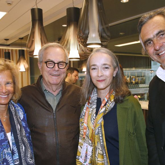 Exclusif - Iris Knobloch (Présidente du Festival de Cannes), Marc Tessier, Delphine Ernotte-Cunci (Présidente de France TV) et Emmanuel Chain - Déjeuner dans la loge de France TV lors des Internationaux de France de Tennis de Roland Garros 2024 - Jour 4 à Paris le 29 Mai 2024. 
© Bertrand Rindoff / Bestimage