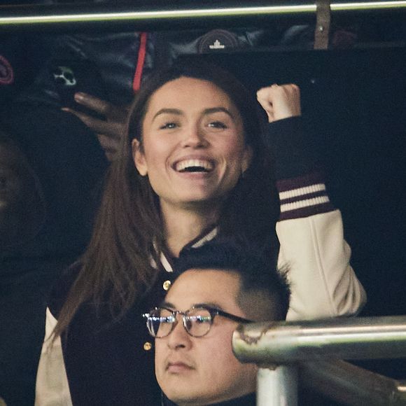 Diane Leyre (Miss France 2022) - Célébrités dans les tribunes lors du match de Ligue 1 McDonald's opposant le Paris Saint-Germain (PSG) à l'Olympique de Marseille (OM) - (3-1) au Parc des Princes à Paris le 16 mars 2025. © Cyril Moreau/Bestimage
