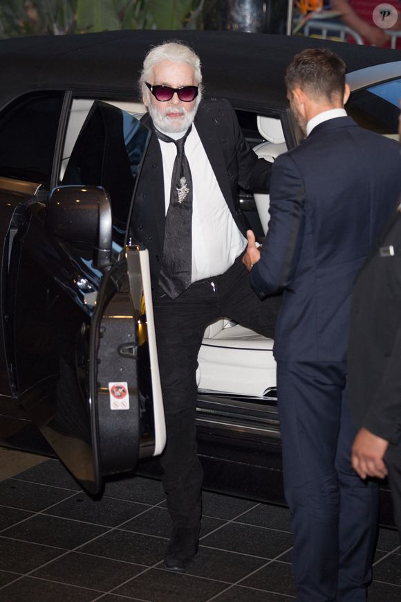 Karl Lagerfeld arrivant à l'événement Vanity Fair Chanel à l'hôtel Marriot pendant le 71e festival de Cannes le 09 mai 2018 à Cannes, France. ©Nasser Berzane/ABACAPRESS.COM
