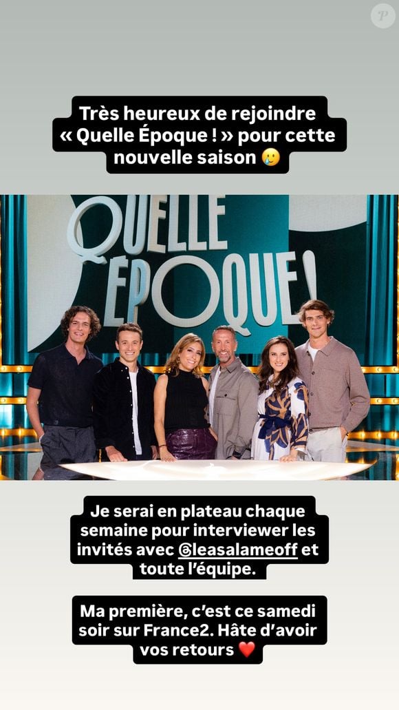 Hugo Clément se réjouit sur Instagram de son arrivée dans "Quelle Époque".