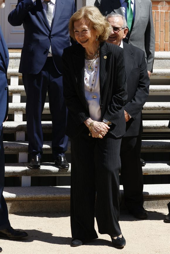 Mais Felipe VI ne pouvait pas espérer mieux à son bras pour accueillir les responsables de la Fédération espagnole des banques alimentaires : la reine Sofia, très engagée contre la pauvreté, contribue depuis longtemps avec sa fondation à l'activité de cette fédération. 

Le roi d'Espagne Felipe VI et la reine émérite Sofia lors d'une audience avec le Comité exécutif de la FESBAL à Madrid, Espagne, le 18 juillet 2025. GTres/ABACAPRESS.COM