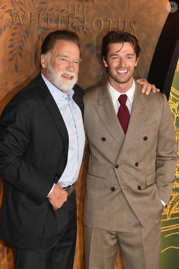 Arnold Schwarzenegger et Patrick Schwarzenegger à la première de la saison 3 de la série "White Lotus", le 10 février 2025 à Los Angeles.


©Bestimage