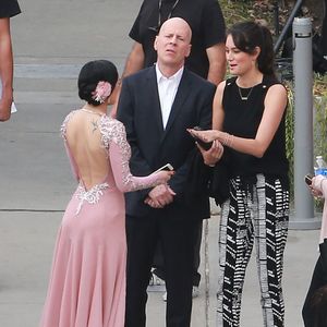 Exclusif - Bruce Willis et sa femme Emma Heming, Rumer Willis - Bruce Willis et son ex-femme Demi Moore sont venus soutenir leur fille Rumer, qui participe à la nouvelle saison de l’émission  "Dancing with the Stars" à Hollywood le 16 mars 2015. FAMEFLYNET / BESTIMAGE