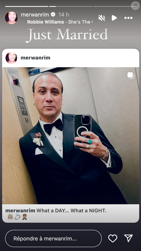 Au cours de sa carrière, Merwan Rim a notamment joué dans Les 10 Commandements, Spartacus, Le Roi Soleil, mais aussi Mozart, l'opéra rock

Le chanteur Merwan Rim dévoile des photos de son mariage sur Instagram le samedi 15 février 2025.
Crédit : Instagram
