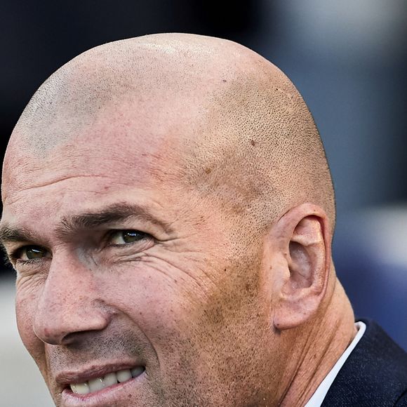 Zinédine Zidane lors du match de football de La Liga opposant le Real Sociedad au Real Madrid au Deportivo Alavés au stade Anoeta à Saint-Sébastien, Espagne, le 12 mai 2019. Real Sociedad a gagné 3-1.
