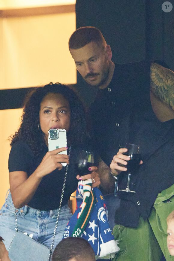 Christina Milian et son mari M. Pokora (Matt Pokora) - Match amical - France - Irlande (2-0) lors des matchs qualificatifs à l'Euro 2024 au Parc des Prince à Paris le 7 septembre 2023. © Cyril Moreau/Bestimage
