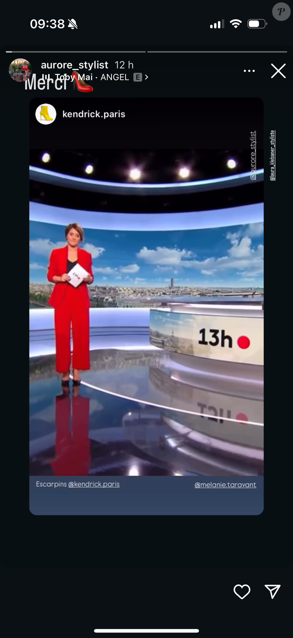 Mélanie Taravant présente le journal télévisé de 13 heures sur France 2.