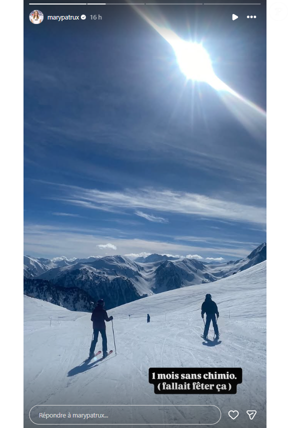 Sur place, elle peut y skier et même célébrer son mois premier mois sans chimiothérapie.

Mary Patrux (beInSports) en vacances au ski