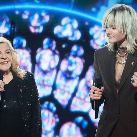 Exclusif - Nicoletta et Stephane lors de l’enregistrement de l’émission “Les stars s’unissent pour le Sidaction” au théâtre Marigny à Paris, France, le 11 mars 2025. L’émission sera diffusée en prime le 22 mars sur France 2. © Guirec-Moreau/ Bestimage