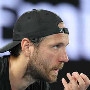 Lucas Pouille lors de l'Open de tennis d'Australie à Melbourne, Australie. © Nicolas Luttiau/Bestimage