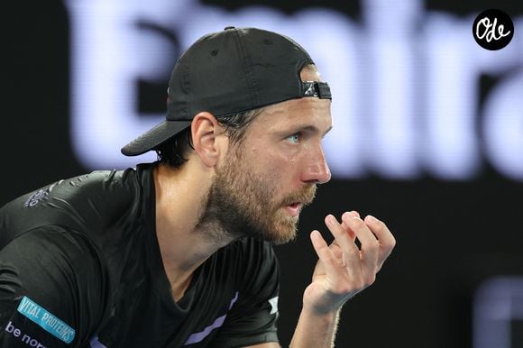 Lucas Pouille lors de l'Open de tennis d'Australie à Melbourne, Australie. © Nicolas Luttiau/Bestimage