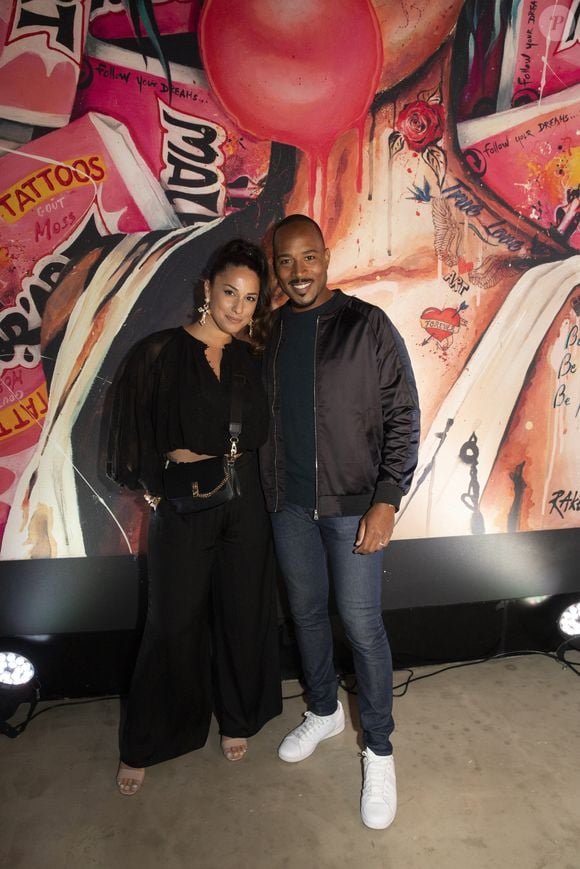 Exclusif - Charlotte Namura et Jean-Luc Guizonne - Les célébrités assistent à l'inauguration du restaurant Lounge "Manzil" (Restaurant de viande en bas et sushis lounge à l'étage, et possibilité d'acheter les œuvres exposées dans le restaurant), le nouveau lieu Hype et Arty aux abords du parc des princes (37 avenue du général Sarrail 75016) à Paris, le 18 juin 2020. 
© Jack Tribeca / Bestimage.