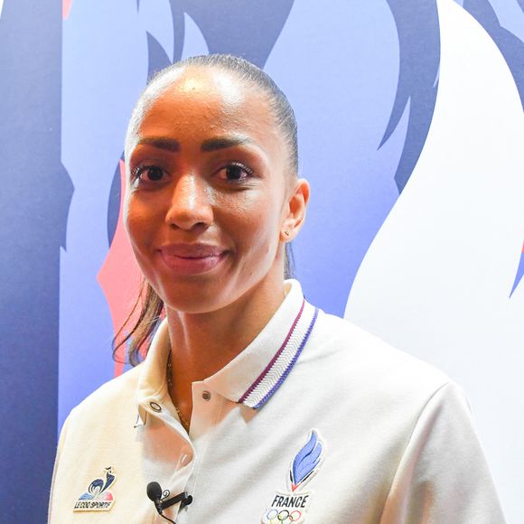 Estelle Mossely Conférence de presse de l'équipe de France de boxe pour les Jeux Olympiques de Paris 2024 mercredi 24 juillet 2024 Club France Porte de la Villette Paris