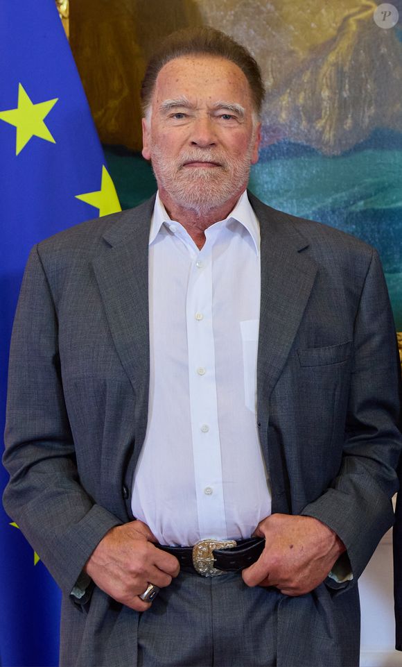Arnold Schwarzenegger est reçu par le chancelier fédéral Christian Stocker, à la Chancellerie fédérale à Vienne, le 2 juin 2025.